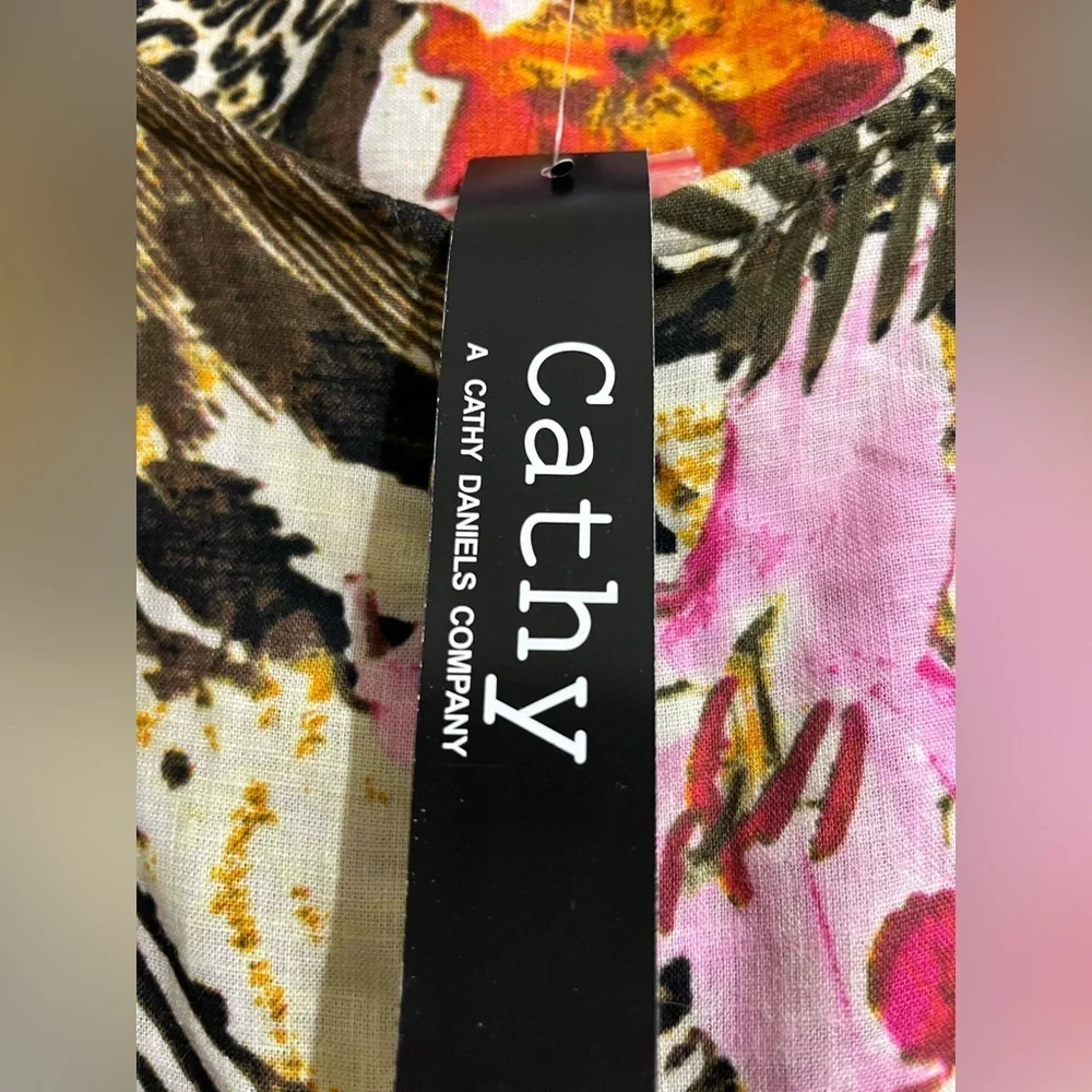 NWT Cathy Daniels Women’s Linen Blend Tropical Resort Beach Blouse Top Size XL